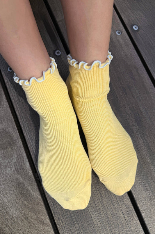 Le Bon Shoppe Butter/Baby Blue Petite Ruffled Modal Socks