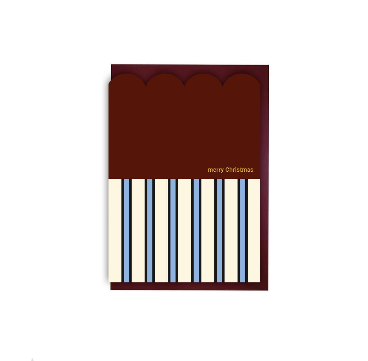 Scallop Die Cut Gold Foiled Blue Stripe Christmas Greeting Card