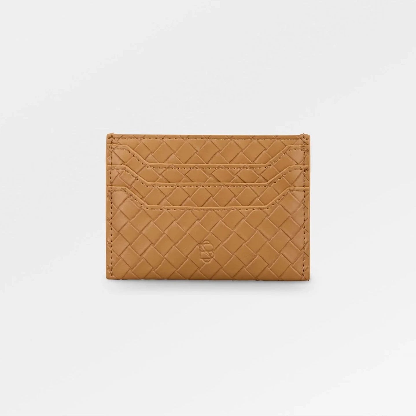 Brown textured cardholder on a light gray background
