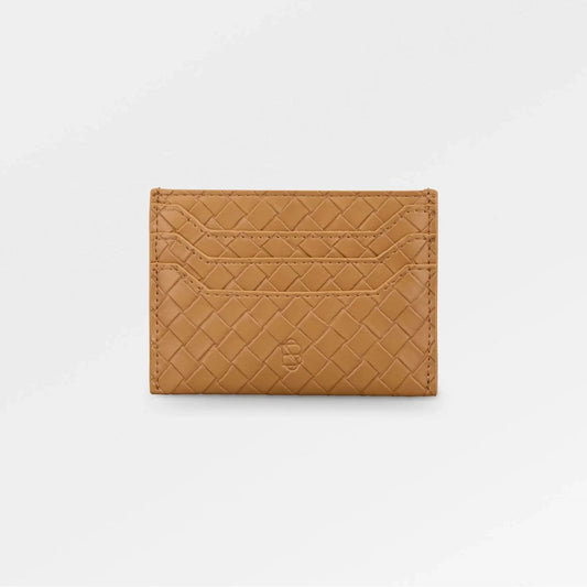 Brown textured cardholder on a light gray background