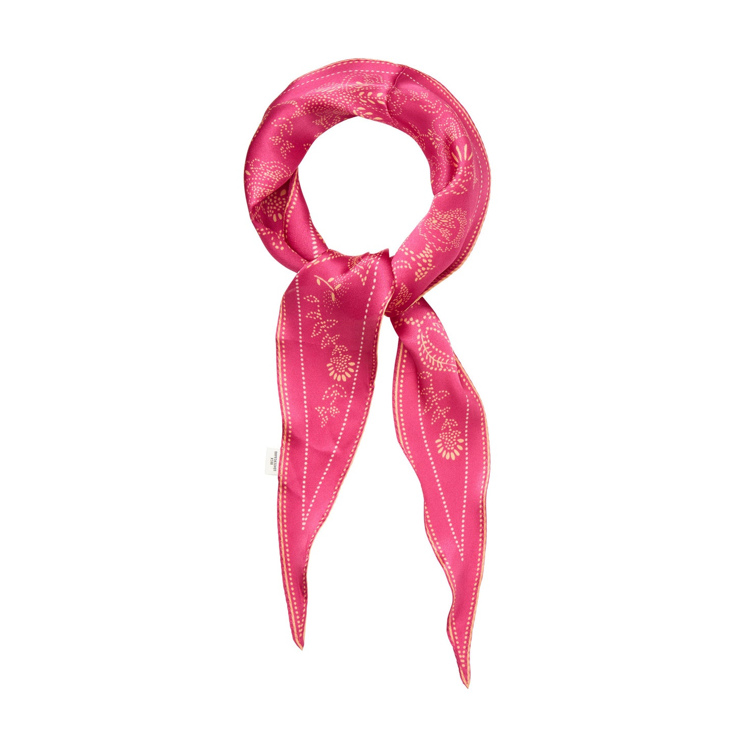 Pink scarf with gold patterns on a white background