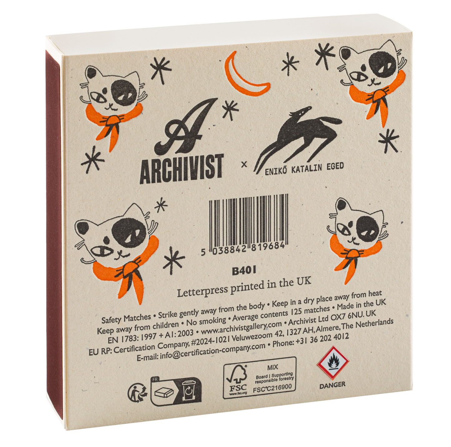 Black Spotted Kitten Square Safety Matches