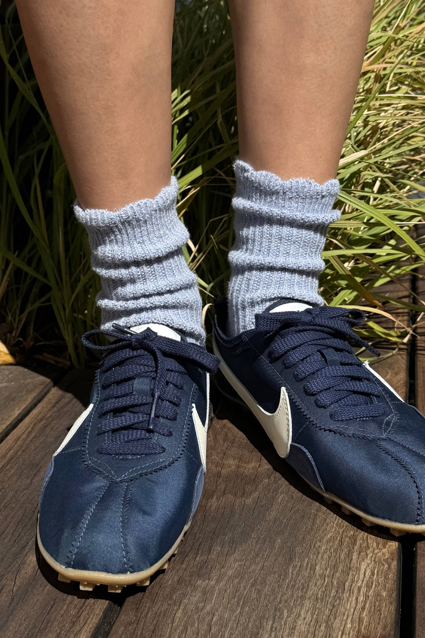 Le Bon Shoppe Pale Blue Linen Scallop Socks