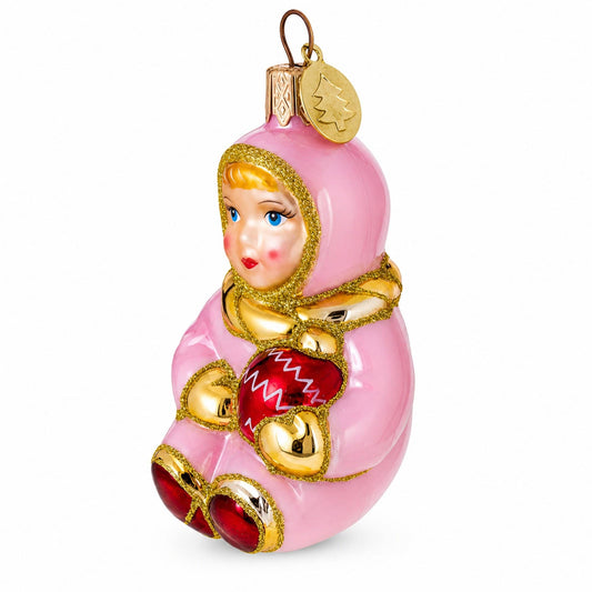 Child in Pink Glass Christmas Ornament