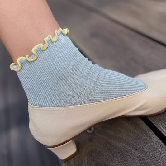 Le Bon Shoppe Baby Blue/Butter Petite Ruffled Modal Socks