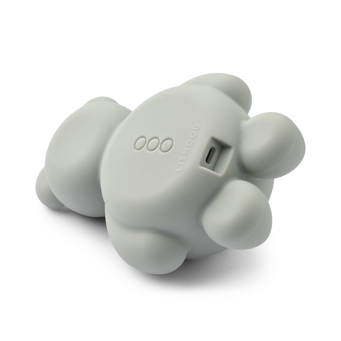 Gray silicone nightlight viewed from the back on a white background
