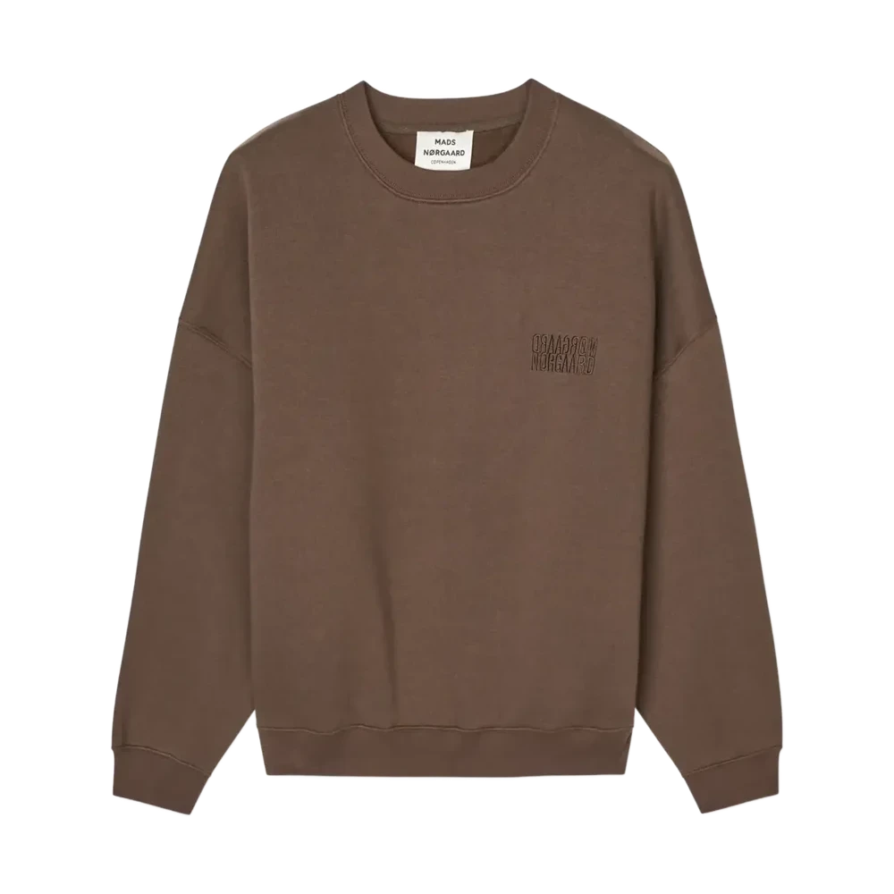 Brown sweatshirt with a small logo on a white background