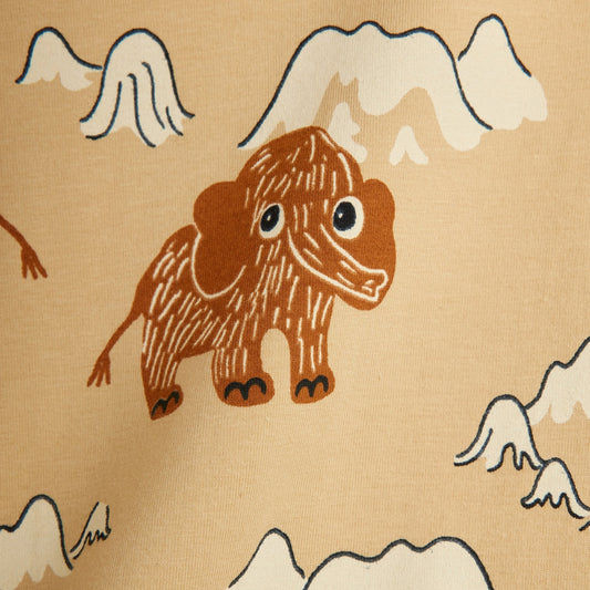 Pattern of brown animals with mountains on a beige background