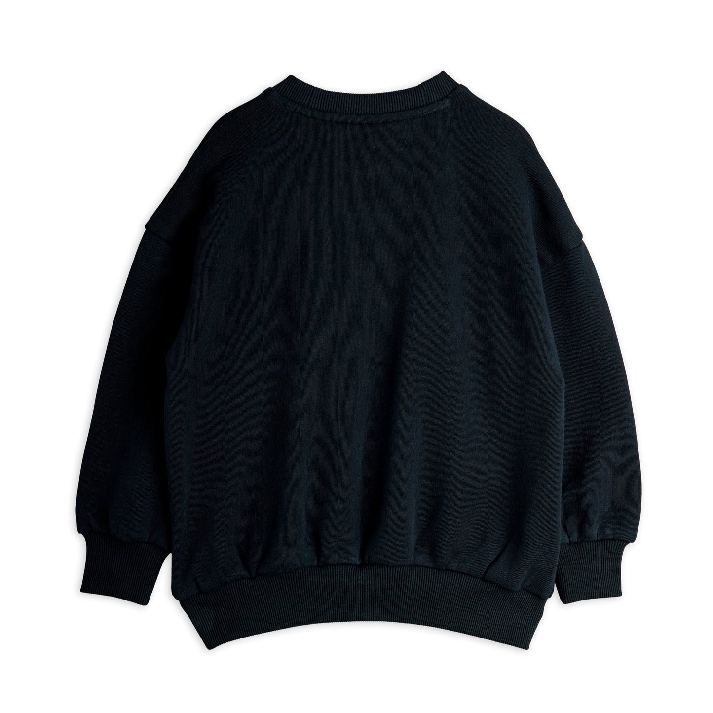 Black sweatshirt on a white background, viewed from the back
