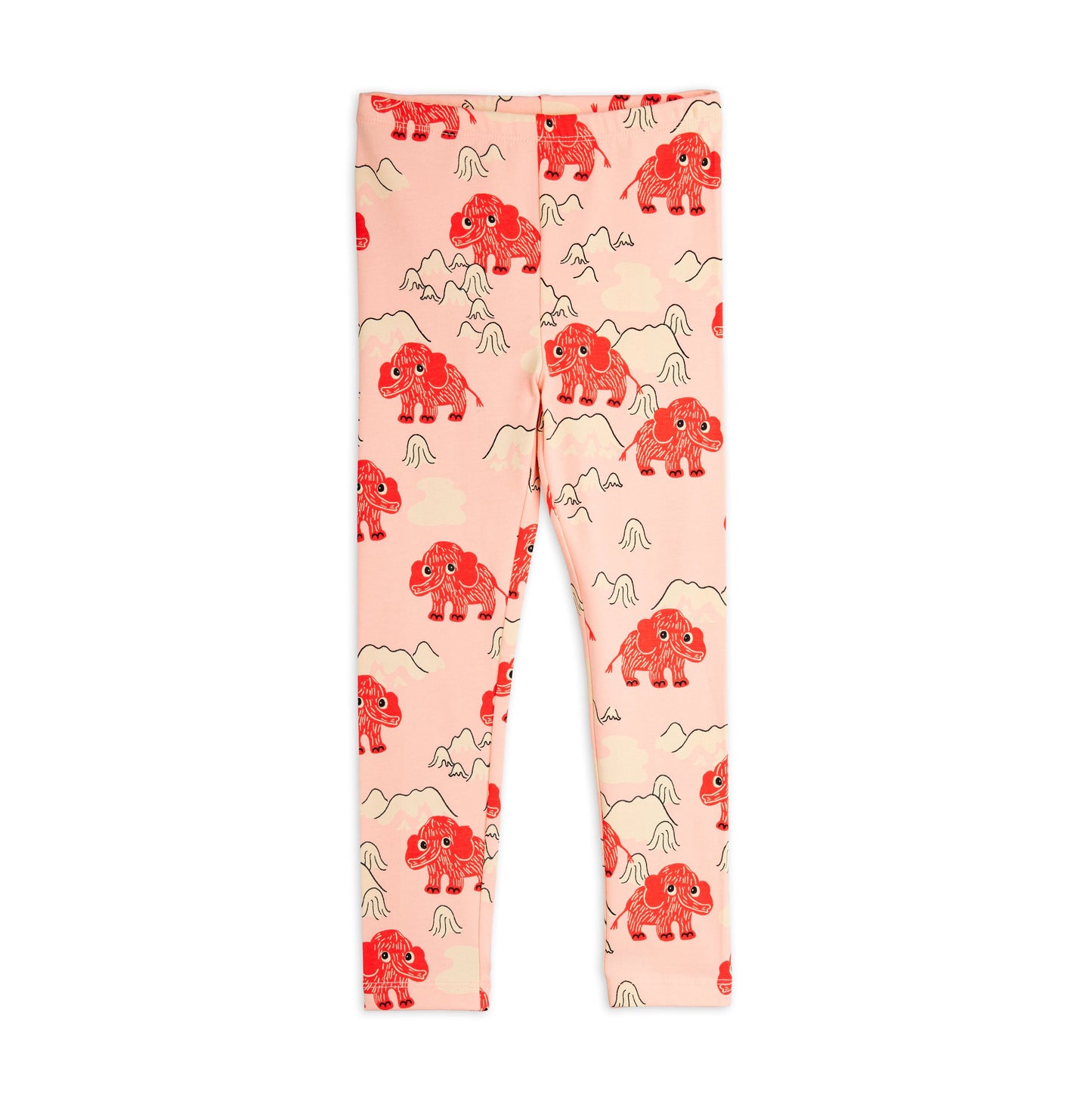 Leggings with red mammoth pattern on a light pink background
