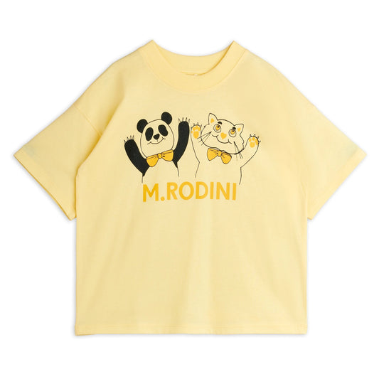 Yellow t-shirt with cartoon pandas and 'M.Rodini' logo on a white background