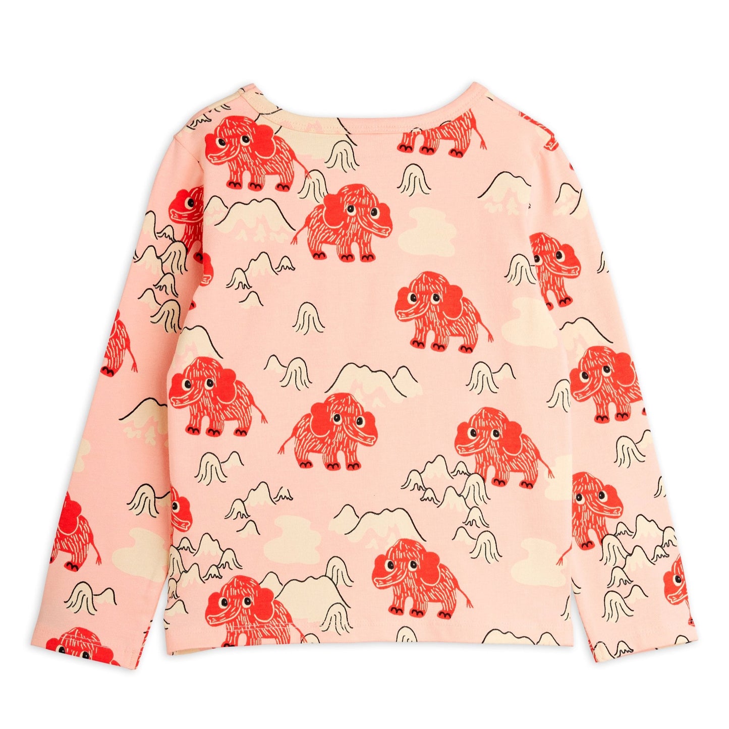 Pink sweatshirt with red mammoth pattern on a white background