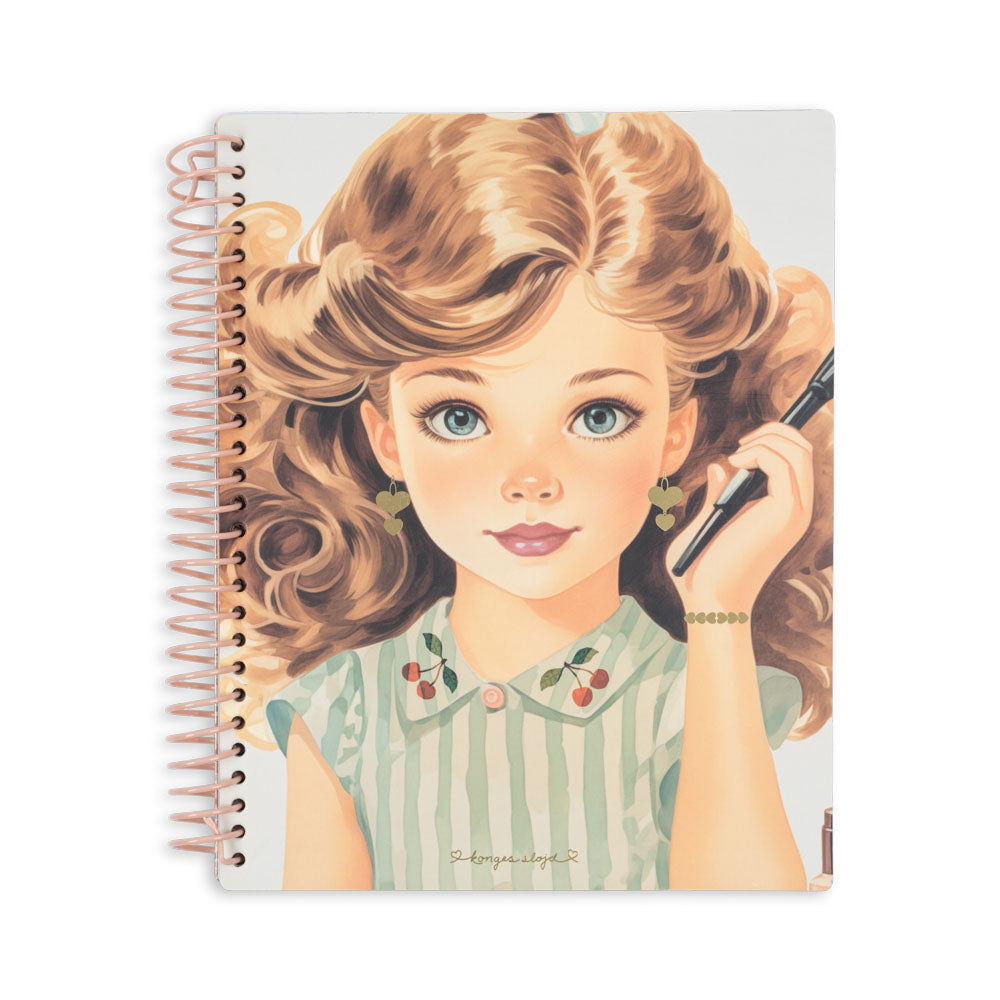 Notebook with a vintage-style illustration of a girl on the cover