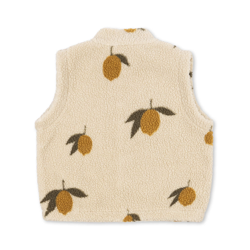 Beige children's vest with lemon pattern on a white background