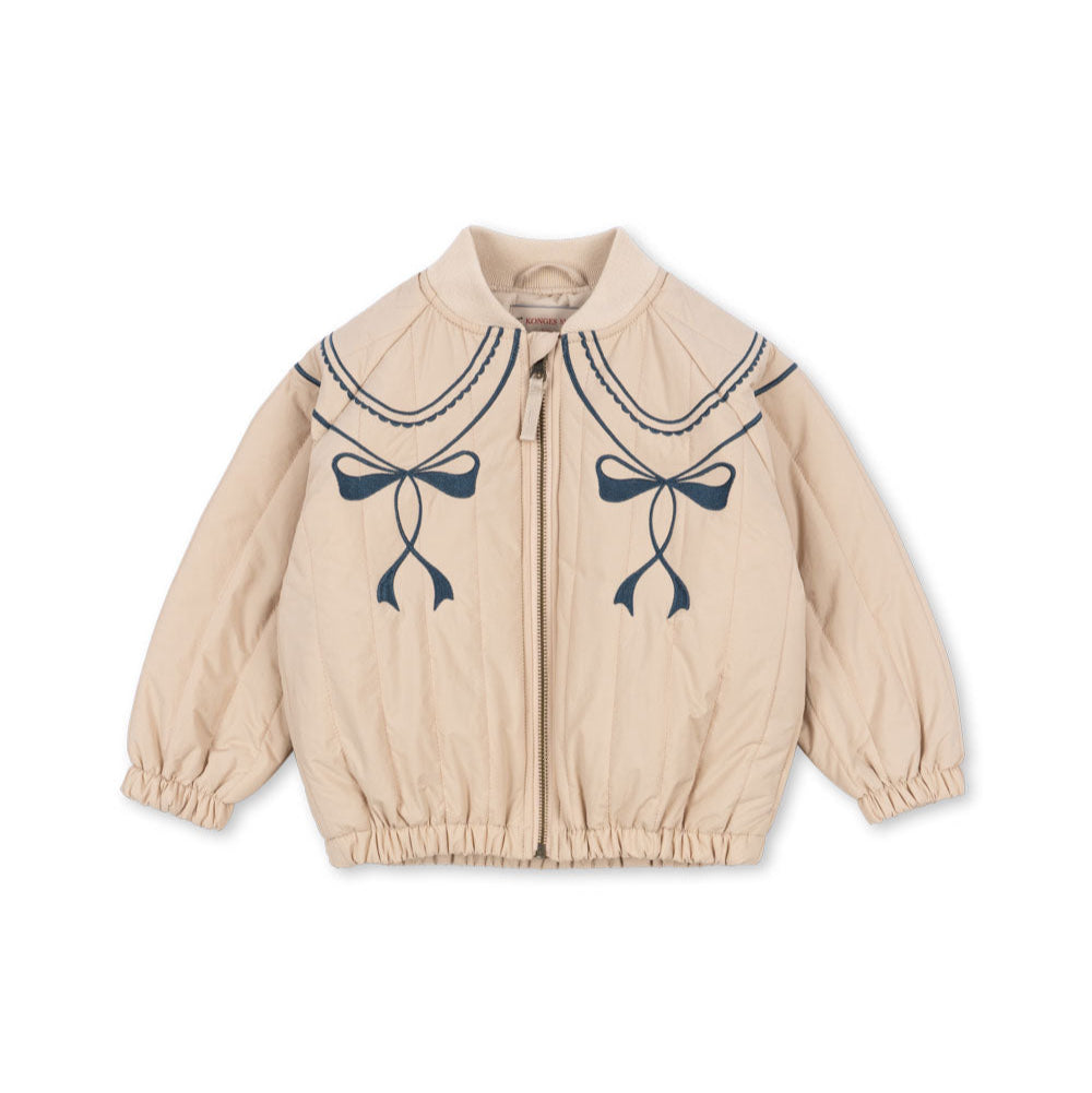 Beige jacket with bow details on a white background