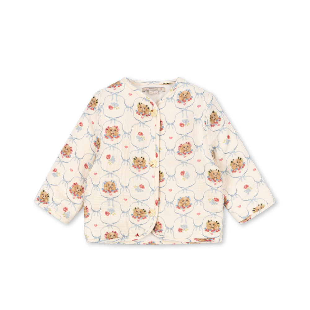 Floral patterned baby jacket on a white background