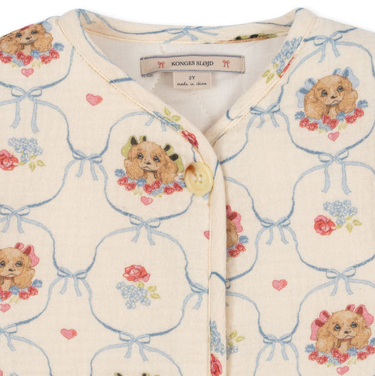 Children's jacket with puppy and floral pattern on a white background