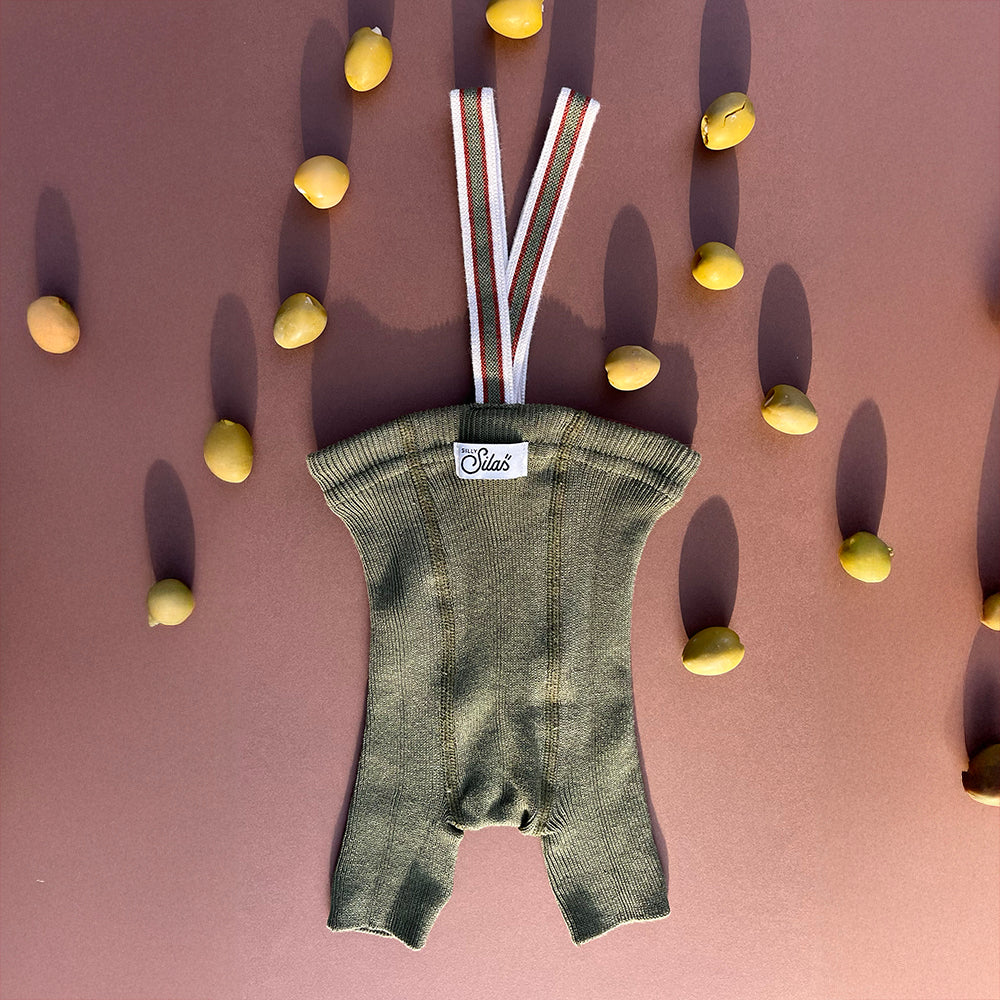 Silly Silas Olive Striped Shorty Tights with Braces