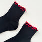 Le Bon Shoppe Black/Red Petite Ruffled Modal Socks