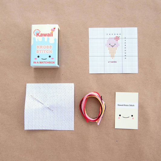 Kawaii Ice Cream Mini Cross Stitch Kit In A Matchbox