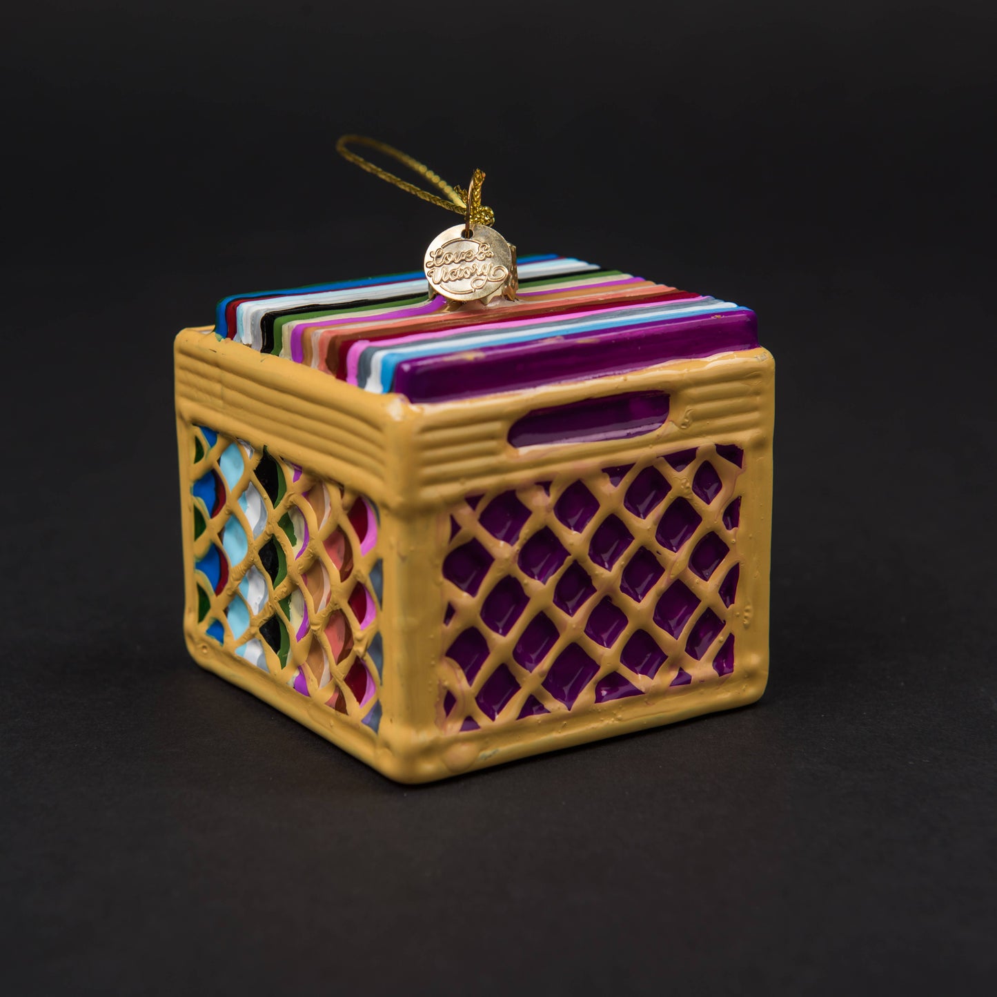 Record Crate Glass Christmas Decoration