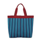 Tote bag with blue and red striped pattern on a white background