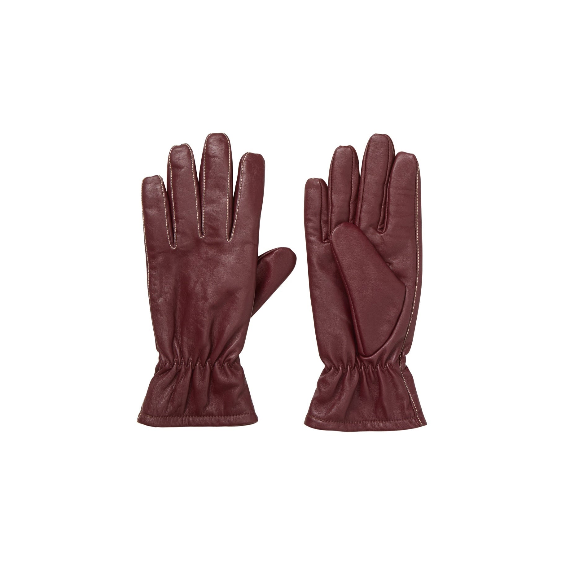 Pair of brown leather gloves on a white background
