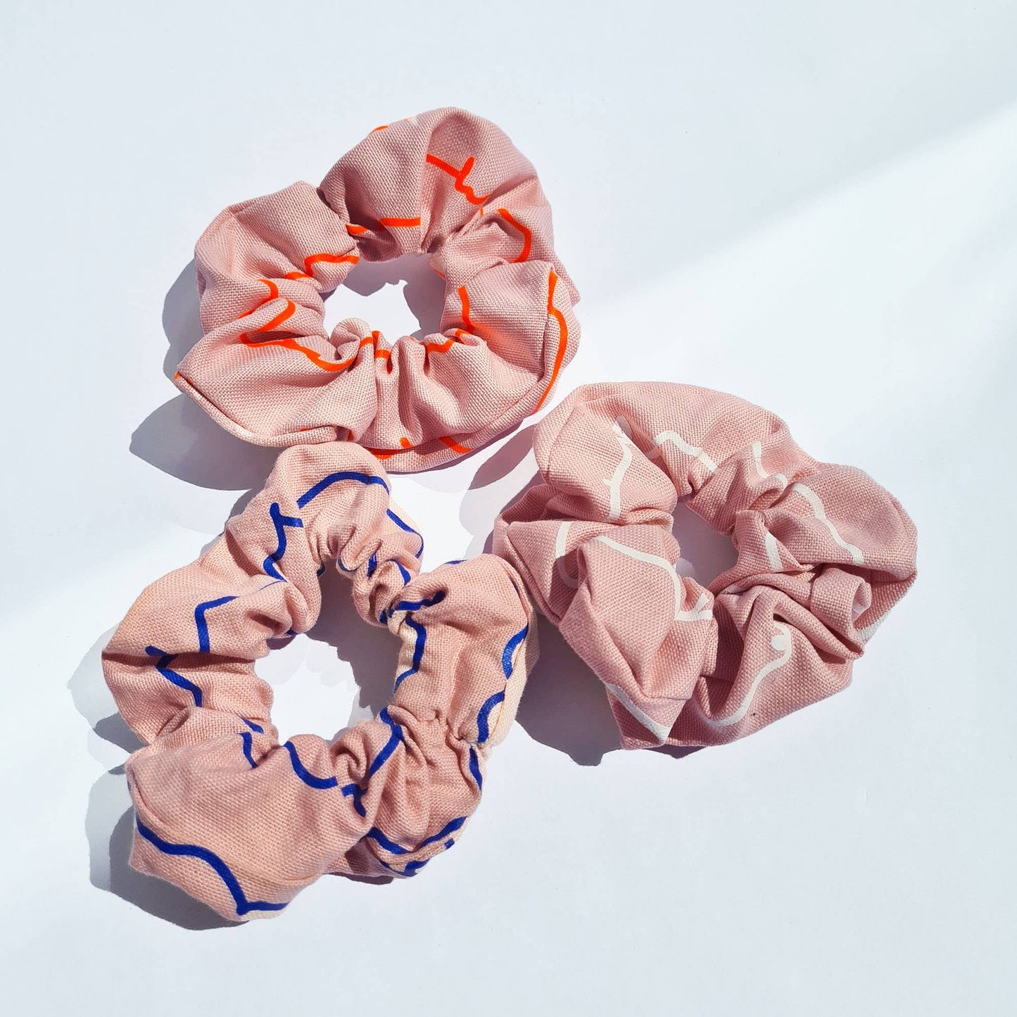 Anna Spurling Design - Pink Screen Printed Patterned Hair Scrunchie: Pink/White