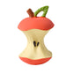 Toy shaped like a red apple with a green leaf on a white background