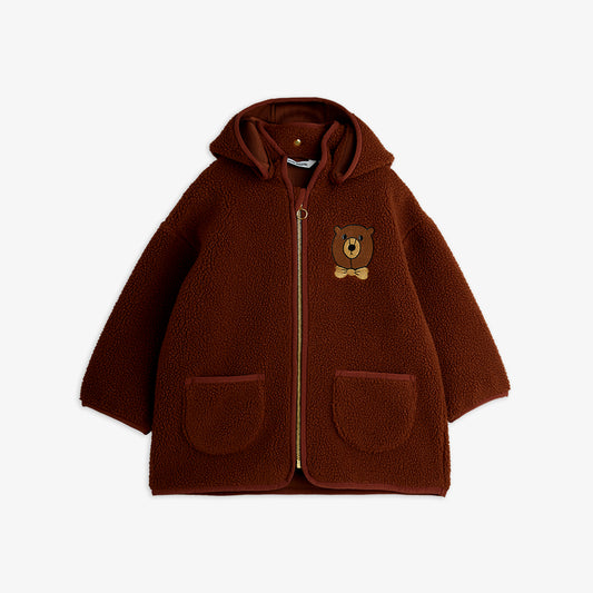 Brown children's jacket with a bear emblem on a white background
