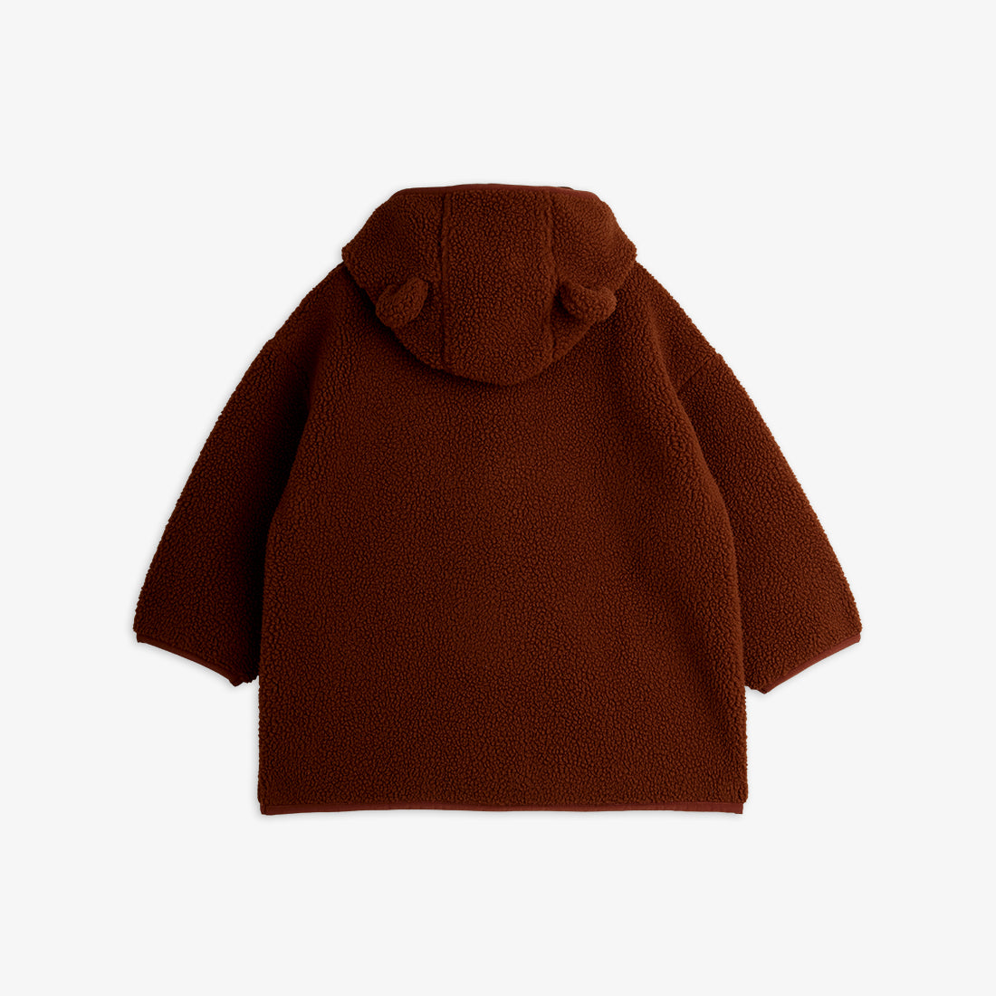 Brown fleece jacket with bear ears on a white background