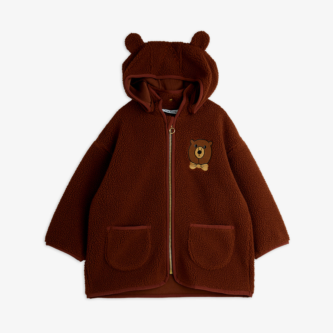 Brown teddy bear hoodie with a bow tie on a white background