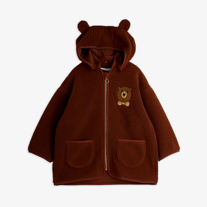 Brown teddy bear hoodie with a bow tie on a white background