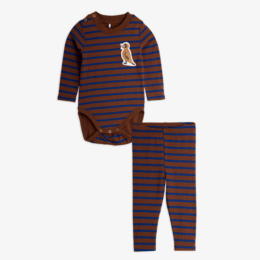 Baby outfit set with striped bodysuit and leggings on a white background