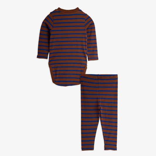 Striped long-sleeve shirt and leggings set on a white background
