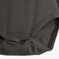 Close-up of a dark gray baby bodysuit on a white background