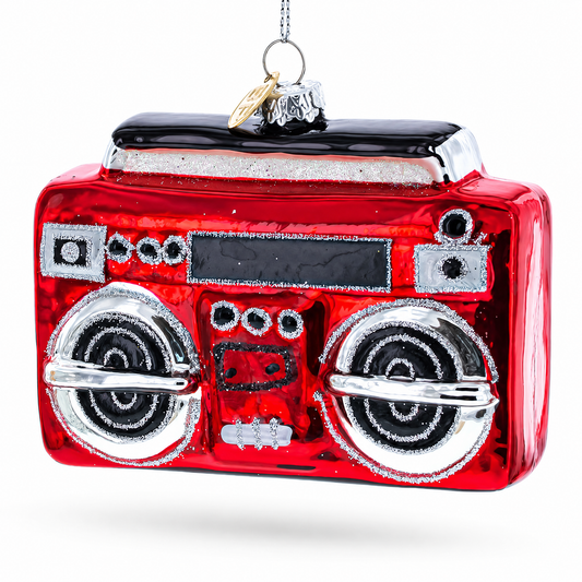 Retro Boombox Glass Christmas Ornament
