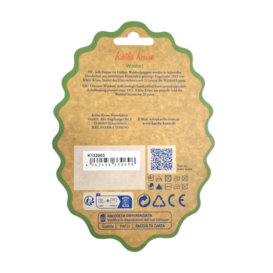Back of a product packaging with text, barcode, and QR code on a white background