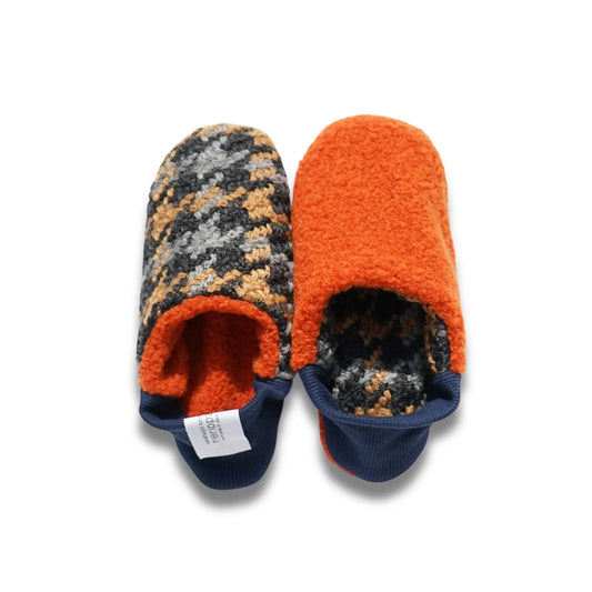 Houndstooth Check x Orange Boa Pile Room Shoes