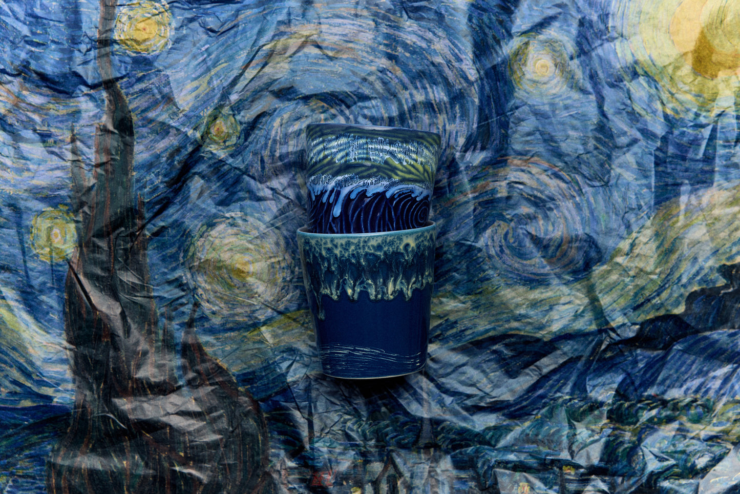 HKliving 70's Ceramics Van Gogh Starry Night Coffee Mugs (Set of 2)