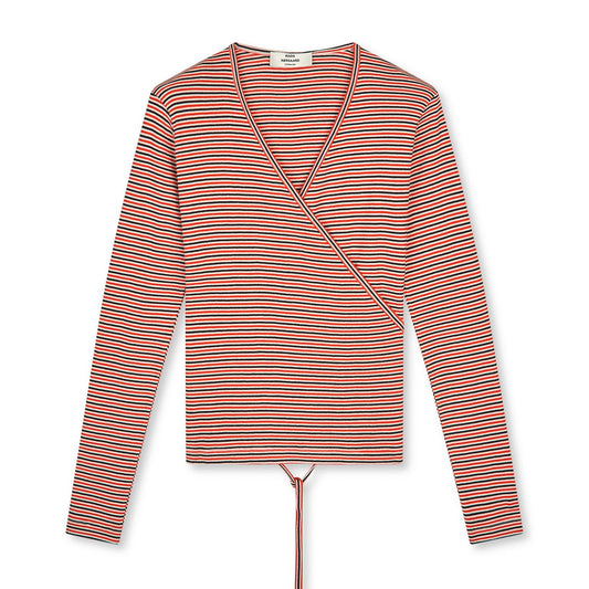 Mads Nørgaard Fiery Red/Vanilla Ice 2x2 Cotton Stripe Susi Long Sleeve Top