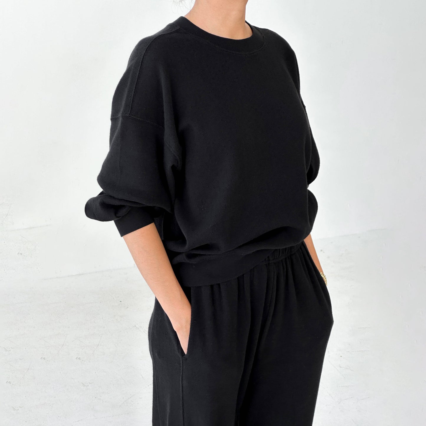 Le Bon Shoppe Black Pointelle Core Sweatshirt