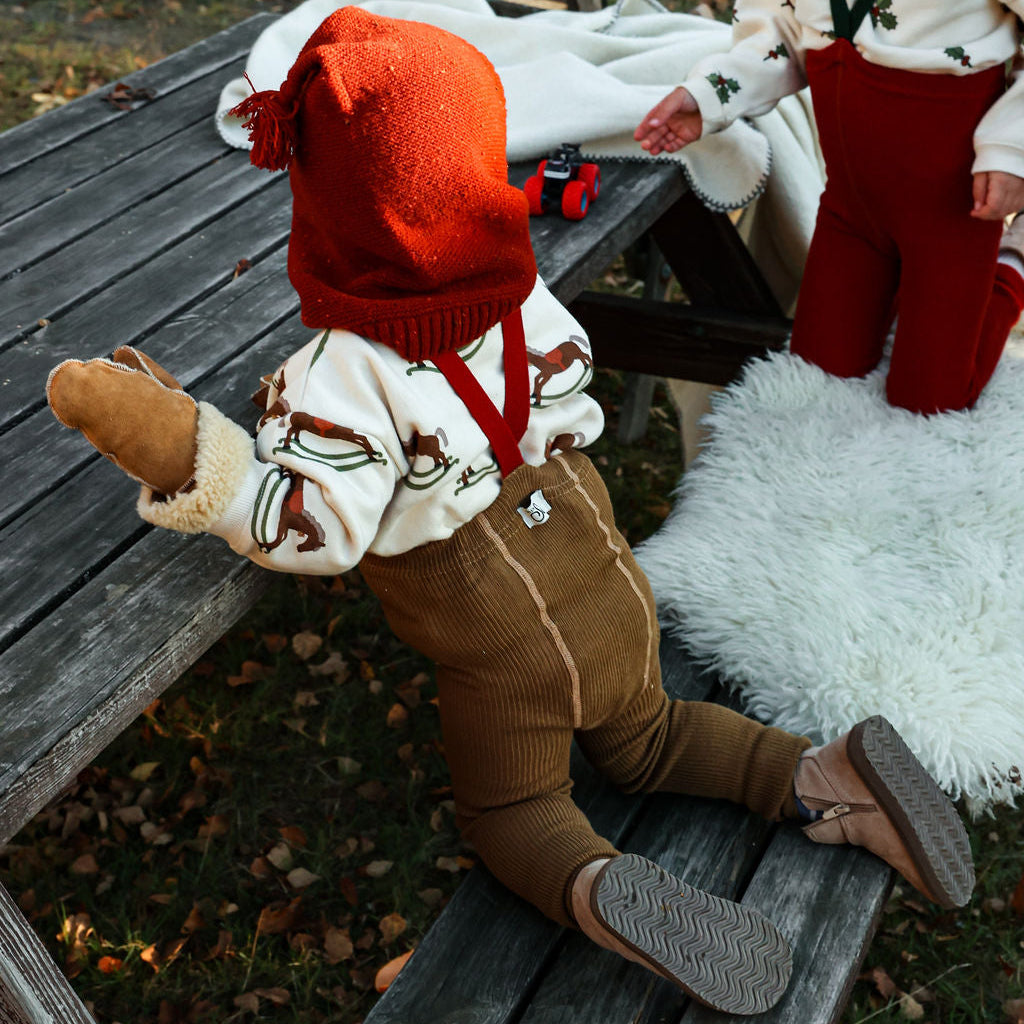 Silly Silas Acorn Brown w Maple Leaf Footless Tights