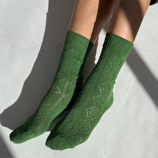 Le Bon Shoppe Palm Green Modal Eyelet Socks
