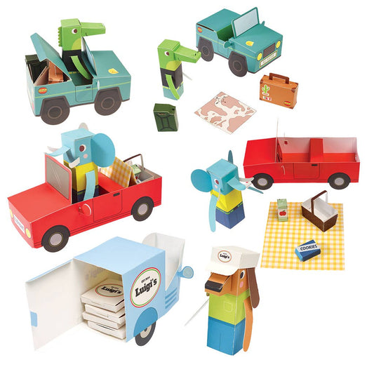 Animal Automobiles 3D Card Craft Playset