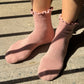 Le Bon Shoppe Vintage Pink / Black Ruffled Hugger Crew Socks