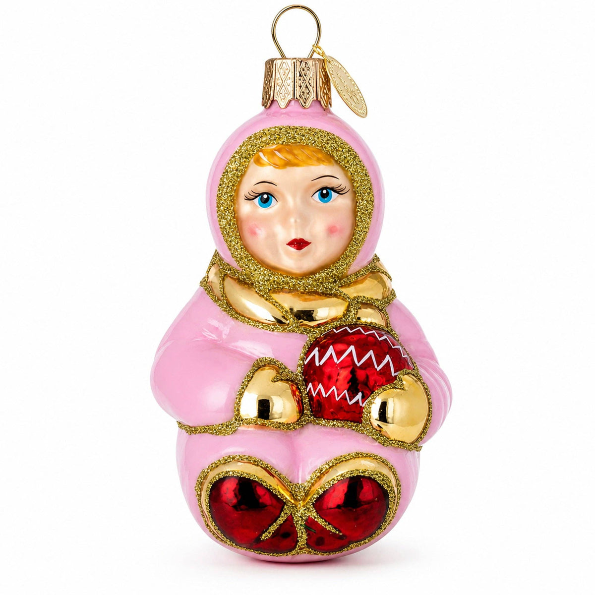 Child in Pink Glass Christmas Ornament