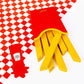 Yellow paper cups with a red lid on a red and white checkered tablecloth