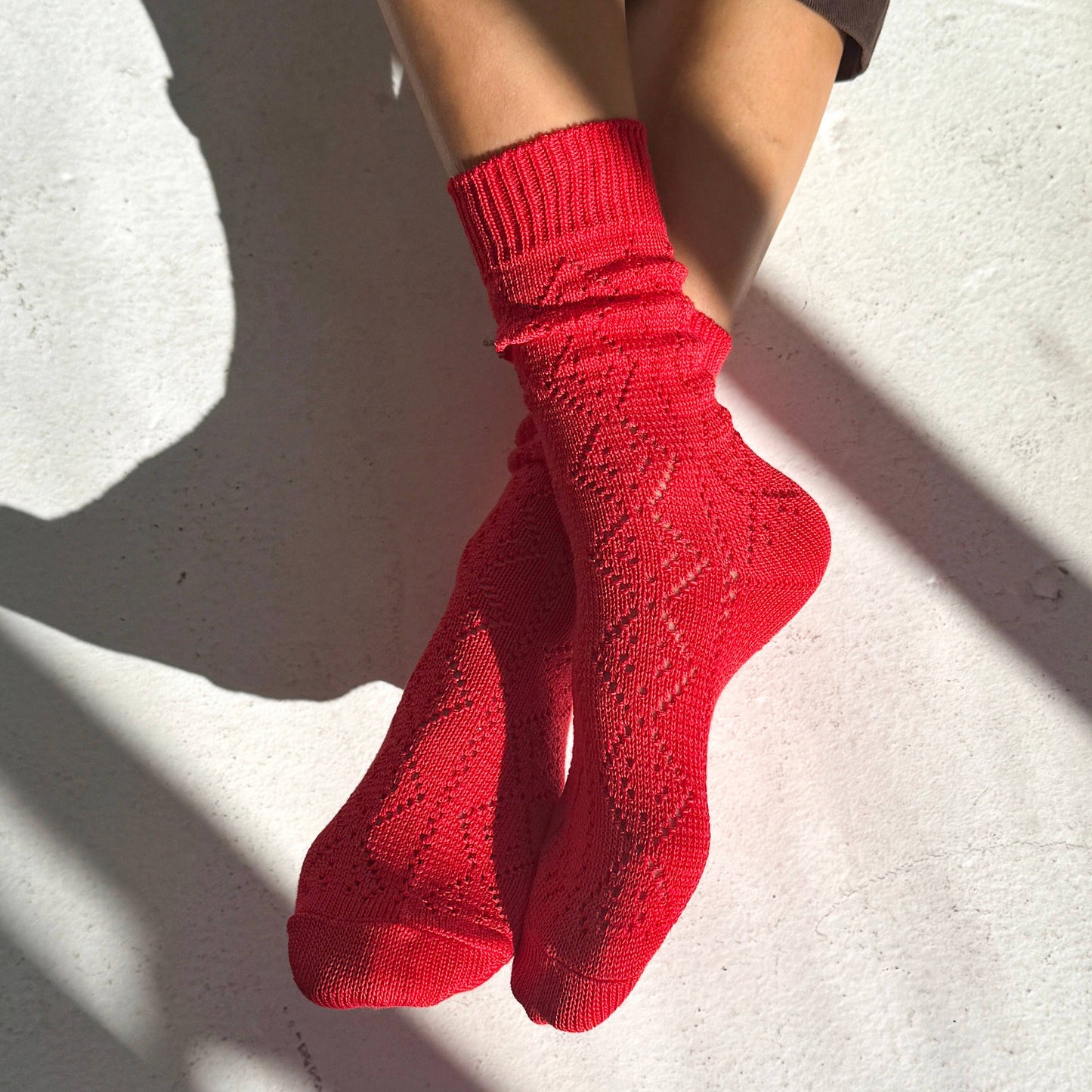 Le Bon Shoppe Poppy Red Modal Eyelet Socks