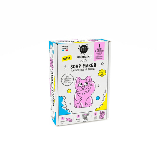 Soap maker kit packaging with colorful design on a white background